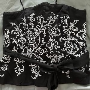Black with white embroidered pattern bustier